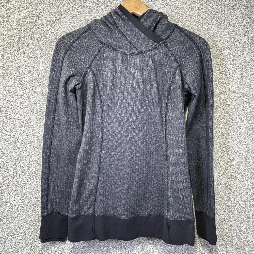 Lululemon Hoodie Womens 6 Gray Herringbone Pullover‎ Cowl Neck Pocket Athletic